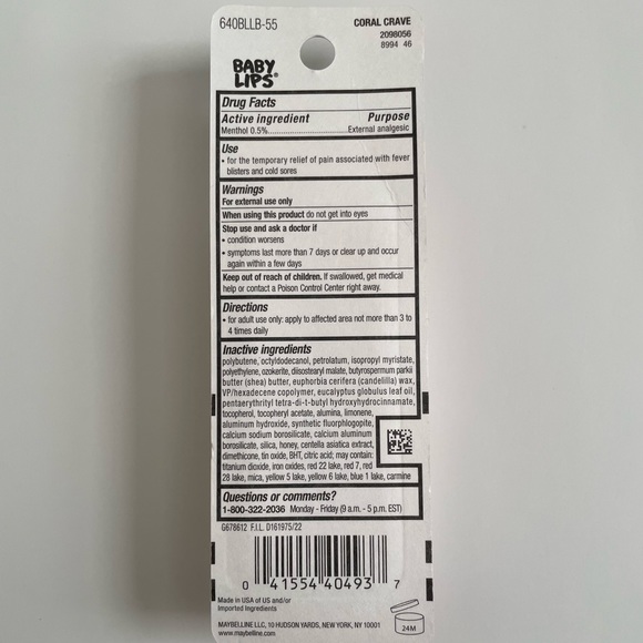 Maybelline Baby Lips Moisturizing Medicated lip balm with menthol Coral Craze - Picture 3 of 3